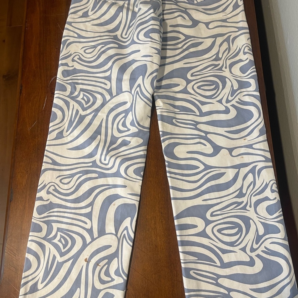Abstract Swirl Pattern Jeans Y2K Hippie Boho Wide Leg High Waist Pants Size S​​​ - Picture 7 of 9
